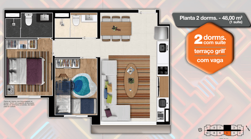 Upside Vila Ema planta 48 m²